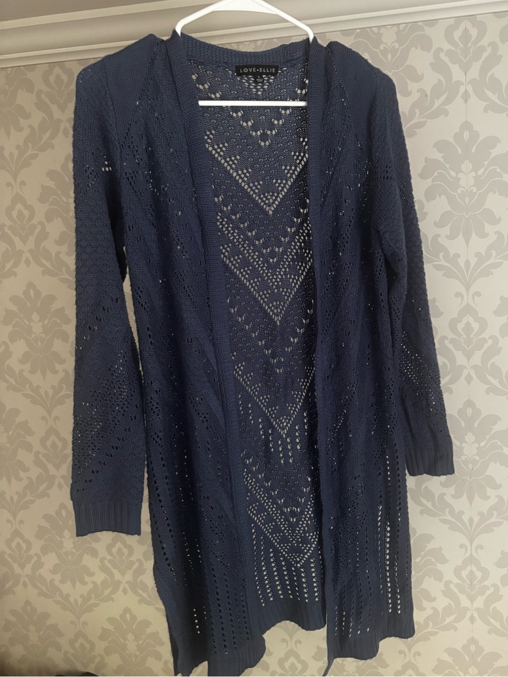 Ocean Blue Open-Front Knit Crochet Cardigan Duster by Love Ellie